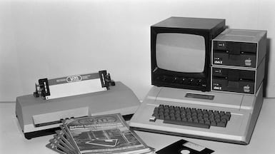 The Apple II computer, seen in Paris in December 1981, is considered the company's first successful product. Getty Images
