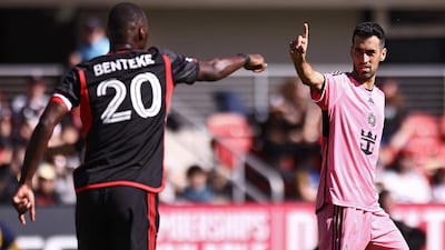 Sergio Busquets and Christian Benteke during the MLS match between Inter Miami and DC United. AFP