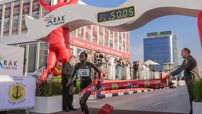 Peres Jepchirchir of Kenya broke the women's half marathon world record in Ras Al Khaimah on February 10, 2017, with a time of 1:05:06. Victor Besa for The National