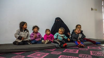 Hind Saleh Omar lives in a half built house with her children in Al Mansoura, Raqqa, after being released from Al Hol camp at the start of this year. Luke Pierce for The National
