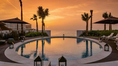 The resort pool sits near the beach and between the villas and the beach eatery La Spiaggia. Bulgari Resort Dubai