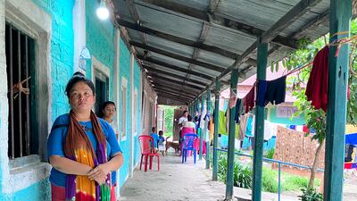 Poornima Oinam, 40, is living at the Knato camp with her two daughters