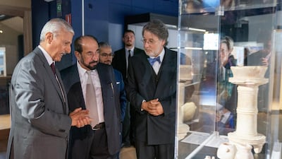 Dr Sheikh Sultan bin Mohammed Al Qasimi, Ruler of Sharjah, opens the Mleiha Exhibition in Brussels. Wam
