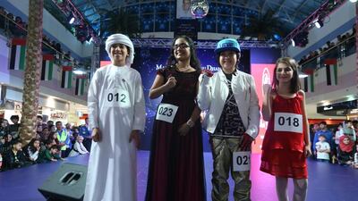 The successful finalists in the KidsTalent competition held this week at Marina Mall. The winner was Indian girl Megha Satish, runner-up was Filipino youngster Van Wendel Marino, and third placegetter was Sarah Khalifa, from Lebanon. The only Emirati in the competition, Ibrahim Al Obaidly, was awarded Best Talent. Delores Johnson / The National