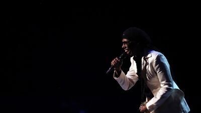 Nile Rodgers of Chic gave the award for Best British Album to Stormzy. Photo by Joel C Ryan/Invision/AP