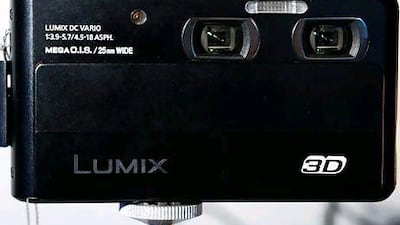 The Lumix Dual Lens 3D1 camera records HD video. Ethan Miller / Getty Images / AFP