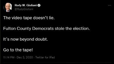 Rudy Giuliani tweeted false claims that the Georgia election was stolen. House select committee / AP