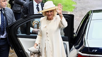 Queen Camilla arrives at All Saints' Church in Kemble, Cirencester. Reuters