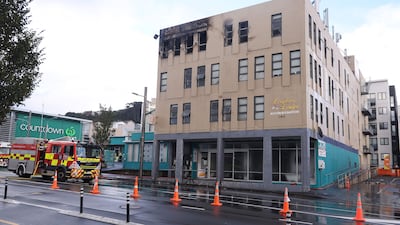 Damage to the Loafers Lodge hostel building in Wellington, New Zealand. AFP