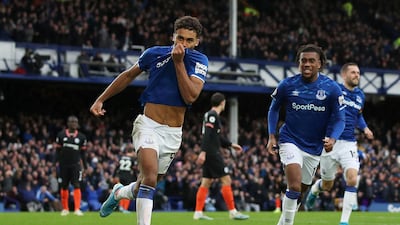 Everton's Dominic Calvert-Lewin celebrates scoring their second goal. Reuters