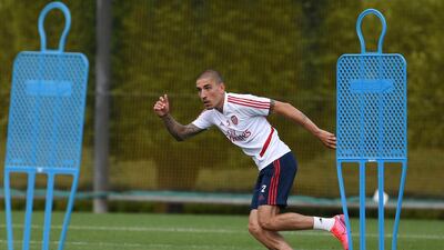 Hector Bellerin of Arsenal during a training session at London Colney in St Albans, England. Getty