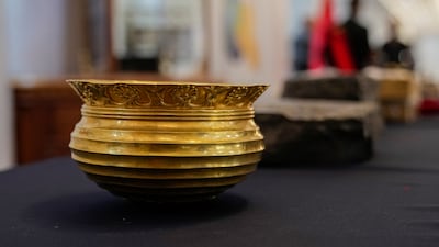 Recently recovered antiquities from the United States of America in a recent trip by Prime Minister Mohammed Shia al-Sudani are displayed at the foreign ministry in Baghdad, Iraq, Monday, July 8, 2024. The majority of the artifacts date back to ancient Mesopotamia (AP Photo / Hadi Mizban)