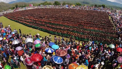 A traditional Saman dance is performed by 5,057 male children and elders belonging to the ethnic Gayo tribe during a ceremony in Gayo Lues highland district in Indonesia’s Aceh province. Chaideer Mahyuddin / AFP