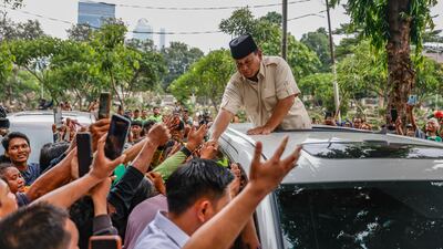 Indonesian presidential candidate Prabowo Subianto greets his supporters in Jakarta, Indonesia. EPA