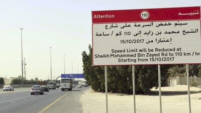 Speed limits will be reduced to 110kph on Mohammed bin Zayed Road and Emirates Road in Dubai from Sunday