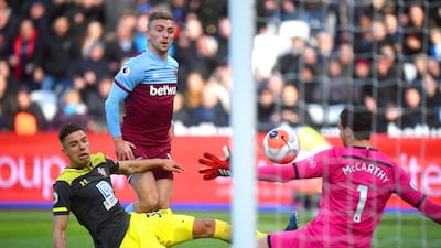 Jarrod Bowen scores West Ham's opening goal against Southampton as the Hammers ran out 3-1 winners at the London Stadium. PA