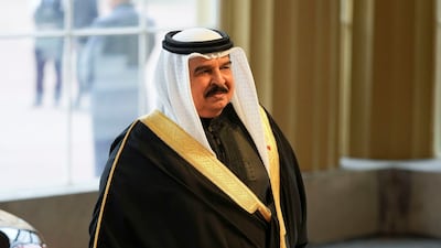 King Hamad of Bahrain arrives at the reception. AP