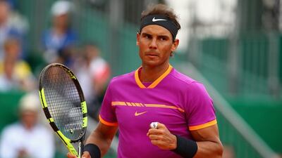 Rafael Nadal celebrates a point against Kyle Edmund at the Monte Carlo Rolex Masters at Monte-Carlo Sporting Club on April 19, 2017. Clive Brunskill / Getty Images