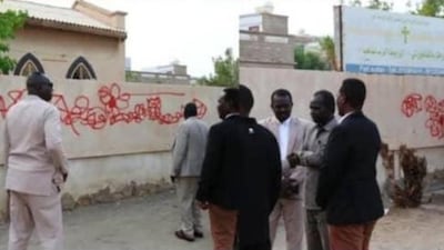 A defaced church in Port Sudan.