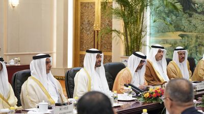 Sheikh Mohamed bin Zayed with the UAE delegation. Ministry of Presidential Affairs