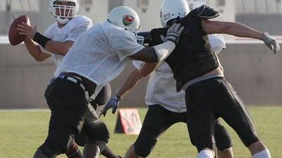 The AFA green team Midgets scrimmaged at The Sevens rugby grounds as part of the Dubai Falcons and the American Football Academy opening day.
