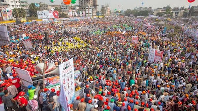 Supporters of the opposition Bangladesh Nationalist Party attend a rally at the Glopbagh field in Dhaka on December 10, 2022. EPA