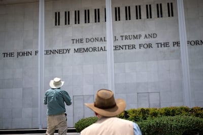 Signage at the Donald J Trump and John F Kennedy Memorial Centre for the Performing Arts in Washington on June 1, 2026. AFP