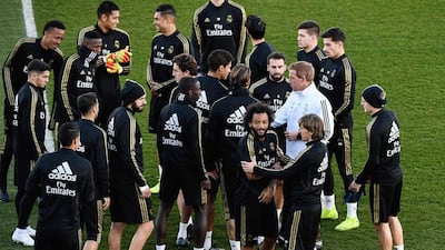 Real Madrid players at the public training session. AFP