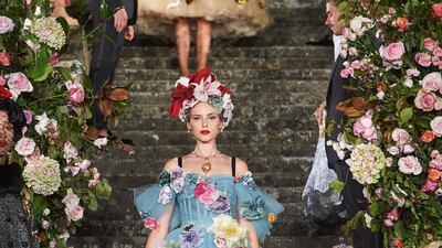 A look from Dolce & Gabbana’s latest Alta Moda collection, which was presented in Florence’s Villa Bardini. Courtesy Dolce & Gabbana
