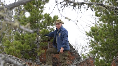 Russian President Vladimir Putin enjoys a walk during his leisure time in the Siberian Taiga area, Tyva Republic, Russia. EPA