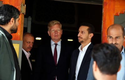 Hans Grundberg at Sanaa airport on Monday. EPA