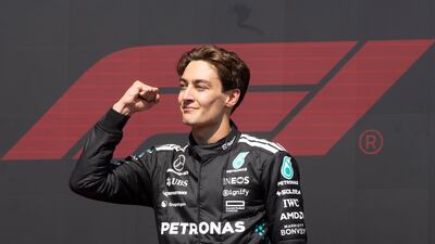 Mercedes driver George Russell celebrates his win at the Canadian Grand Prix. AP