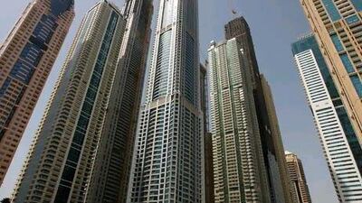 The Torch residential tower, centre, in Dubai Marina. Pawan Singh / The National