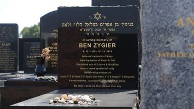 The tombstone of Ben Zygier, known in Israel as Ben Alon, at the Chevra Kadisha Jewish Cemetery in Melbourne.