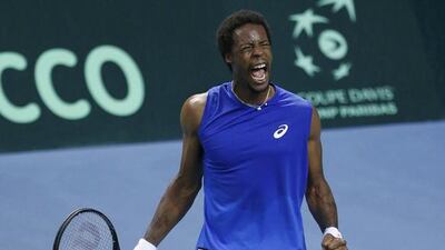 Take that for passion: Gael Monfils celebrates during his Davis Cup singles match against Germany’s Peter Gojowczyk. Vincent Kessler / Reuters