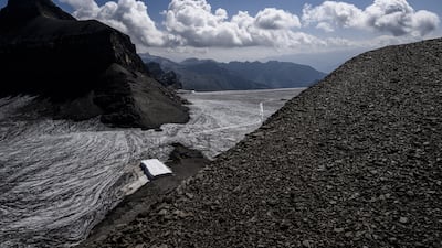Blankets in place to prevent snow and ice from melting due to global warming on the Scex Rouge and Tsanfleuron glaciers in Switzerland. EPA