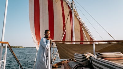 Nour El Nil's signature red-and-white striped sails propel the company's fleet of traditional dahabiyas down the Nile. All photos: Erin Clare Brown / The National