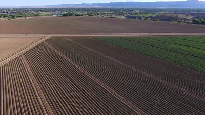 An aerial view of Frank Nieslanik’s farm in Grand Junction, Colorado.
