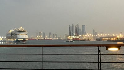 The Celebrity Constellation pushes out of Mina Zayed, with the Abu Dhabi skyline in view. Courtesy Christine Iyer