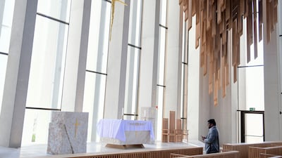 The altar of St Francis Church at the Abrahamic Family House in Abu Dhabi. Khushnum Bhandari / The National