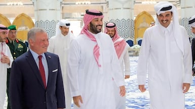 From left: Jordan's King Abdullah II, Saudi Arabia's Crown Prince Mohammed bin Salman and Qatar's Emir Sheikh Tamim met in Jeddah. Photo: Saudi Press Agency