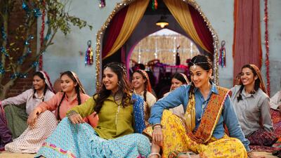 Bhumi Pednekar, front left, and Taapsee Pannu, front right, in Saand Ki Aankh. Courtesy Reliance Entertainment