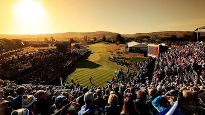 Celine Boutier of Team Europe plays her shot from the first tee during Day 1 of The Solheim Cup at Gleneagles in Auchterarder, Scotland. Getty
