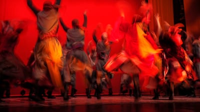 The Funoun Palestinian Popular Dance Troupe performing at the Palestine International Festival for Music and Dance in the city of Ramallah in the occupied West Bank. AFP