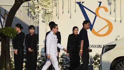 Aiyawatt Srivaddhanaprabha arrives at Wat Thepsirin Buddhist temple on the second day of funeral ceremonies for his late father. AFP