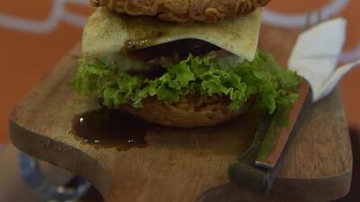 A fusion burger made from noodles at a restaurant in Jakarta. Indonesia is seeing a new wave of innovative chefs put a modern twist on its traditional fare. Adek Berry / AFP