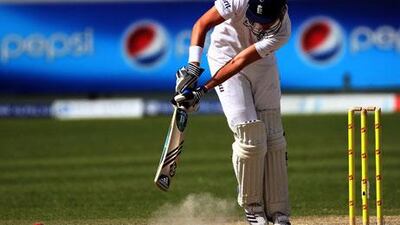 Stuart Broad, the England all-rounder, plays a shot during the third Test against Pakistan in Dubai. England had a tough time negotiating Pakistan’s spin bowlers throughout a series they lost 3-0.