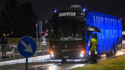 Juventus' team bus arrives at the Allianz Stadium for the Serie A match against Napoli. AFP