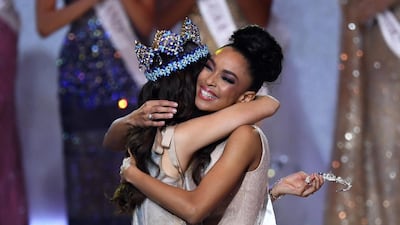 Miss World 2018, Mexico's Vanessa Ponce de Leon (L) embraces runner-up in 2019 Miss France Ophely Mezino (R) during the Miss World 2019 final. EPA
