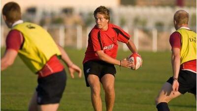 Haydn Palmer, centre, in a recent friendly outing for the Arabian Gulf against the United States, is heading to the International Rugby Academy in New Zealand in January. Amy Leang / The National
